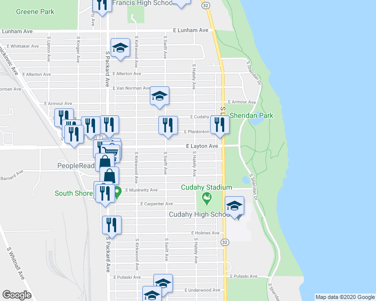 map of restaurants, bars, coffee shops, grocery stores, and more near 3850 East Squire Avenue in Cudahy