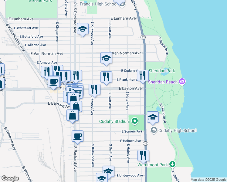 map of restaurants, bars, coffee shops, grocery stores, and more near 3802 East Squire Avenue in Cudahy