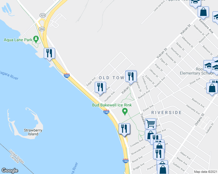 map of restaurants, bars, coffee shops, grocery stores, and more near 64 Roswell Avenue in Buffalo