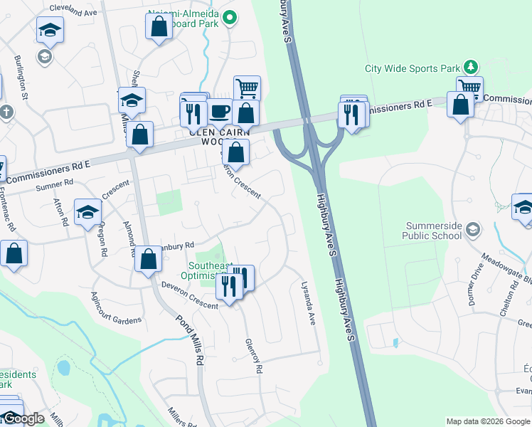 map of restaurants, bars, coffee shops, grocery stores, and more near 81 Edgemere Crescent in London