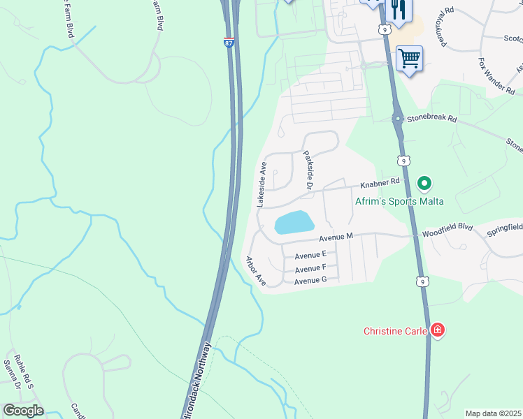 map of restaurants, bars, coffee shops, grocery stores, and more near 2 Knabner Road in Mechanicville