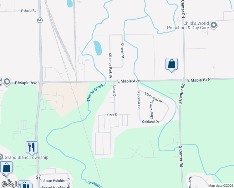 map of restaurants, bars, coffee shops, grocery stores, and more near 5069 Auker Drive in Flint