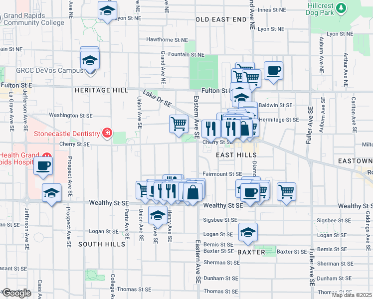 map of restaurants, bars, coffee shops, grocery stores, and more near 234 Charles Avenue Southeast in Grand Rapids
