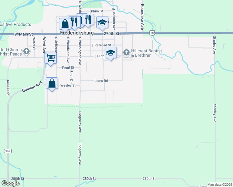 map of restaurants, bars, coffee shops, grocery stores, and more near 602 Dawn Avenue in Fredericksburg