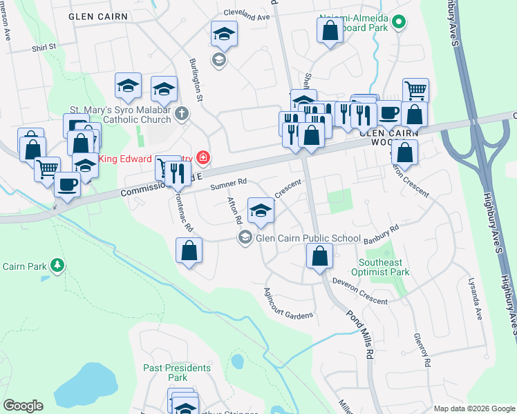 map of restaurants, bars, coffee shops, grocery stores, and more near 40 Afton Road in London
