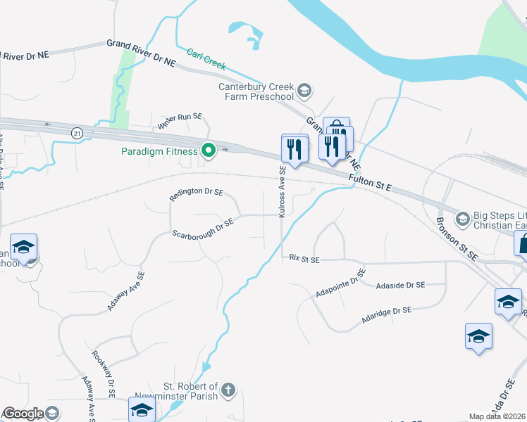 map of restaurants, bars, coffee shops, grocery stores, and more near 237 Grayfield Court Southeast in Ada