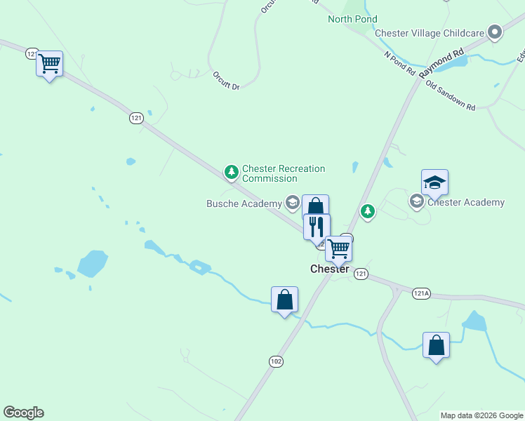 map of restaurants, bars, coffee shops, grocery stores, and more near 66 Chester Street in Chester