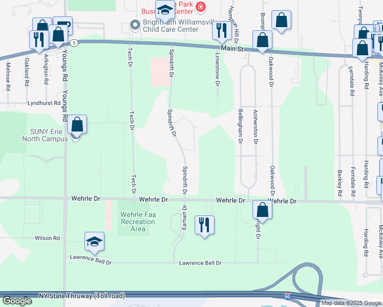 map of restaurants, bars, coffee shops, grocery stores, and more near 20 Spring Meadow Drive in Buffalo