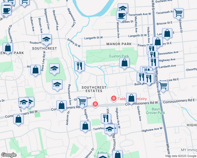map of restaurants, bars, coffee shops, grocery stores, and more near 127 Centre Street in London