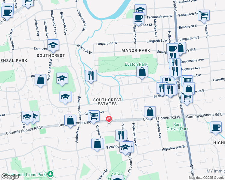 map of restaurants, bars, coffee shops, grocery stores, and more near 127 Centre Street in London