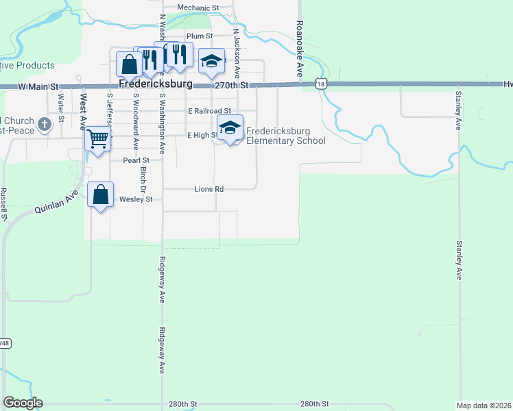 map of restaurants, bars, coffee shops, grocery stores, and more near 602 Dawn Avenue in Fredericksburg