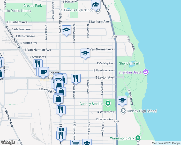 map of restaurants, bars, coffee shops, grocery stores, and more near 4650 South Swift Avenue in Cudahy