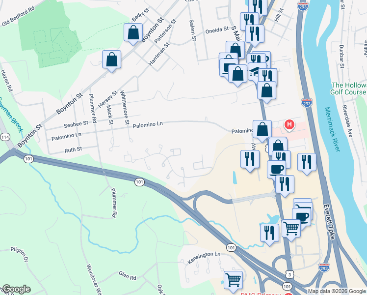 map of restaurants, bars, coffee shops, grocery stores, and more near 16 Pimlico Court in Bedford