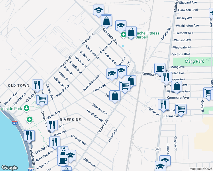 map of restaurants, bars, coffee shops, grocery stores, and more near 358 Esser Avenue in Buffalo