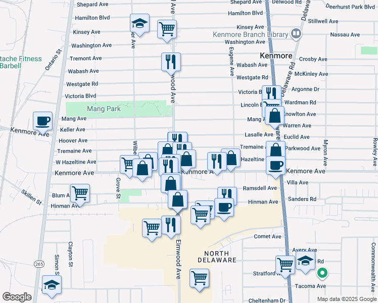 map of restaurants, bars, coffee shops, grocery stores, and more near 206 Tremaine Avenue in Kenmore