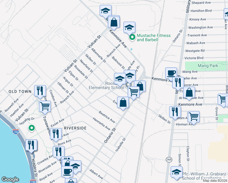 map of restaurants, bars, coffee shops, grocery stores, and more near 358 Esser Avenue in Buffalo