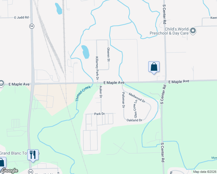 map of restaurants, bars, coffee shops, grocery stores, and more near 3296 East Maple Avenue in Flint