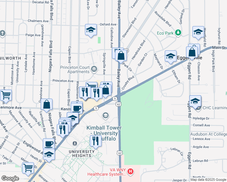 map of restaurants, bars, coffee shops, grocery stores, and more near 29 Callodine Avenue in Buffalo