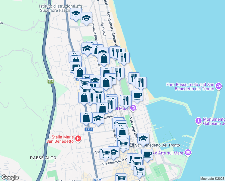 map of restaurants, bars, coffee shops, grocery stores, and more near 200 Via Calatafimi in San Benedetto del Tronto