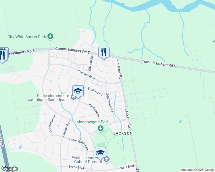 map of restaurants, bars, coffee shops, grocery stores, and more near 325 Lighthouse Road in London