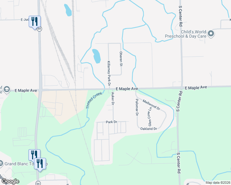 map of restaurants, bars, coffee shops, grocery stores, and more near 3296 East Maple Avenue in Flint