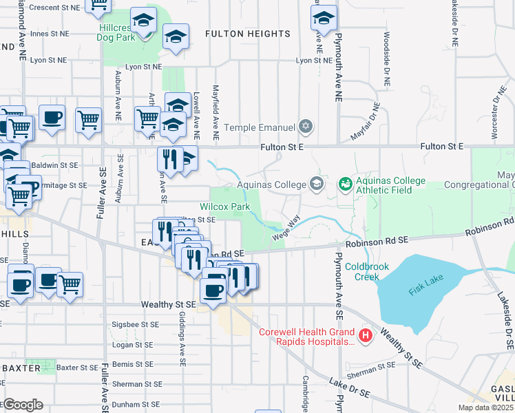 map of restaurants, bars, coffee shops, grocery stores, and more near in Grand Rapids