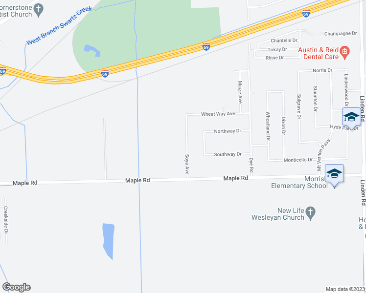 map of restaurants, bars, coffee shops, grocery stores, and more near 4444 Soya Avenue in Swartz Creek