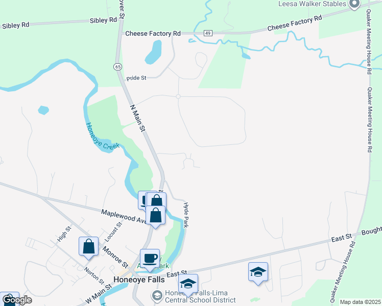 map of restaurants, bars, coffee shops, grocery stores, and more near 75 Village Trail in Honeoye Falls