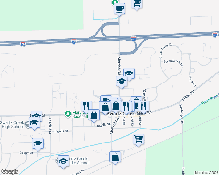 map of restaurants, bars, coffee shops, grocery stores, and more near 4426 Morrish Rd in Swartz Creek