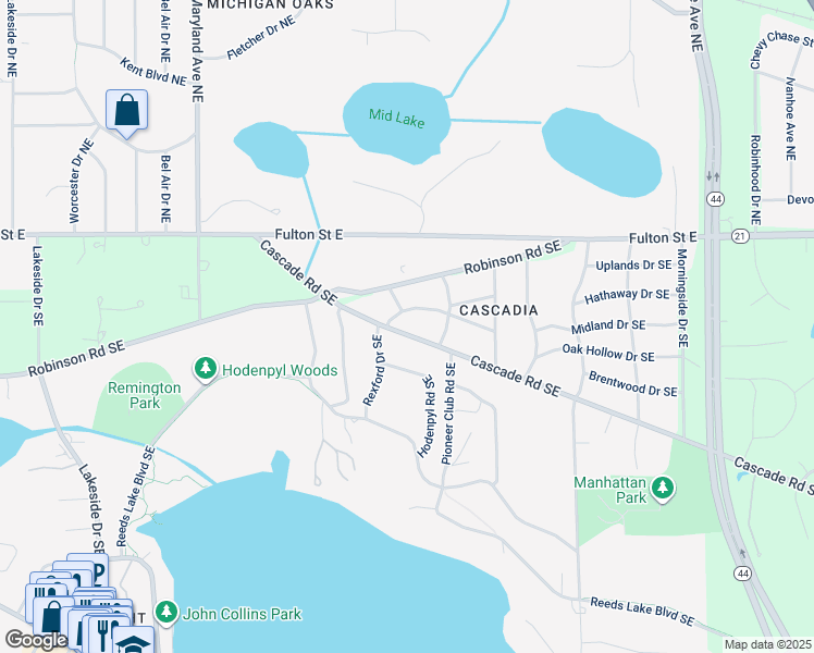 map of restaurants, bars, coffee shops, grocery stores, and more near 2727 Cascade Road Southeast in Grand Rapids charter Township