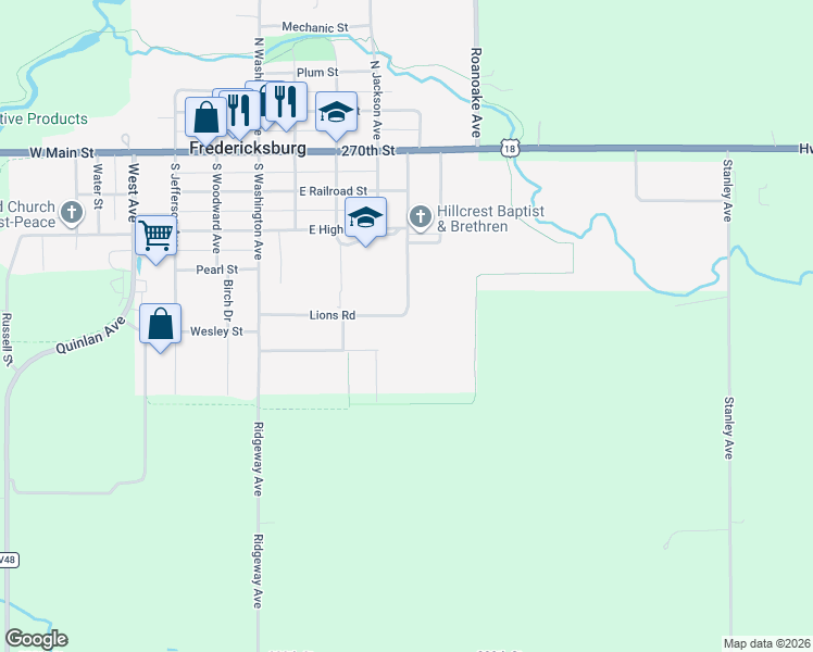 map of restaurants, bars, coffee shops, grocery stores, and more near 602 Dawn Avenue in Fredericksburg