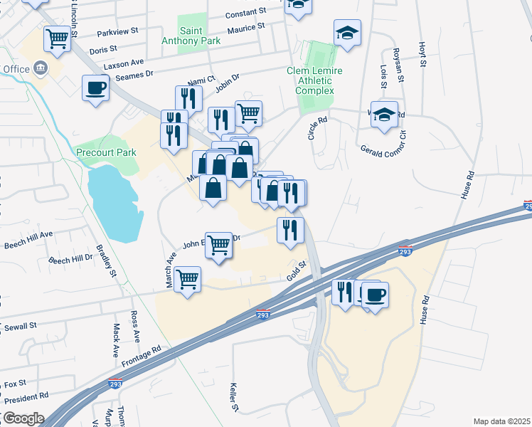 map of restaurants, bars, coffee shops, grocery stores, and more near 1111 South Willow Street in Manchester