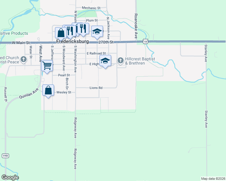 map of restaurants, bars, coffee shops, grocery stores, and more near 161-199 Lions Road in Fredericksburg