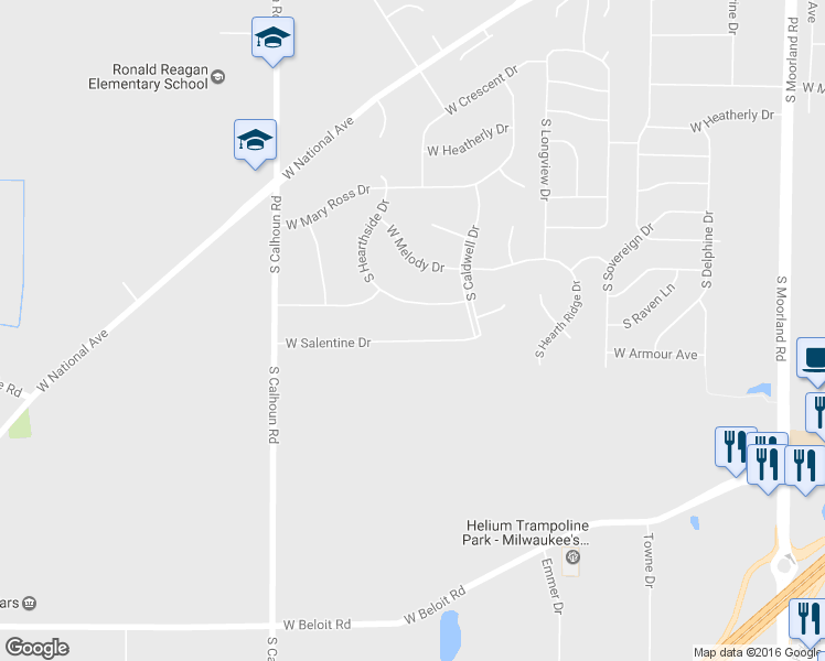map of restaurants, bars, coffee shops, grocery stores, and more near 16780 West Salentine Drive in New Berlin