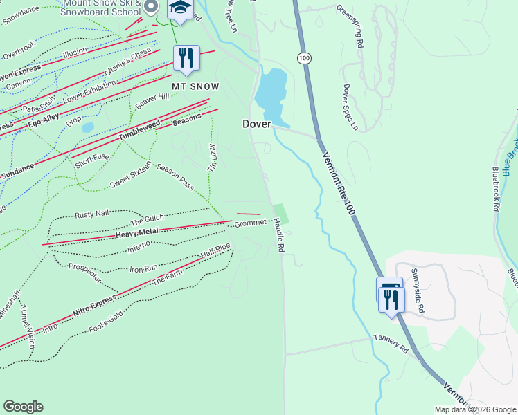 map of restaurants, bars, coffee shops, grocery stores, and more near 3 Slopeside Rd in Dover