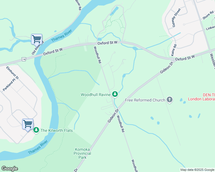 map of restaurants, bars, coffee shops, grocery stores, and more near 1810 Woodhull Road in London
