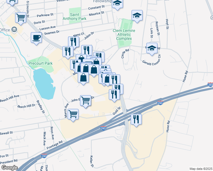 map of restaurants, bars, coffee shops, grocery stores, and more near 1111 South Willow Street in Manchester