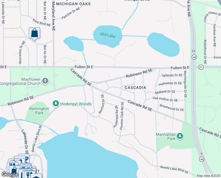 map of restaurants, bars, coffee shops, grocery stores, and more near 2727 Cascade Road Southeast in Grand Rapids charter Township