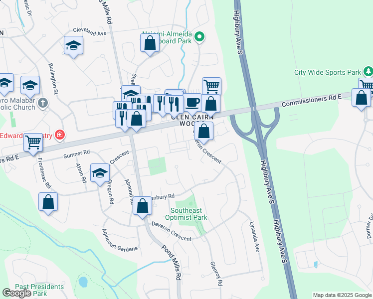 map of restaurants, bars, coffee shops, grocery stores, and more near in London