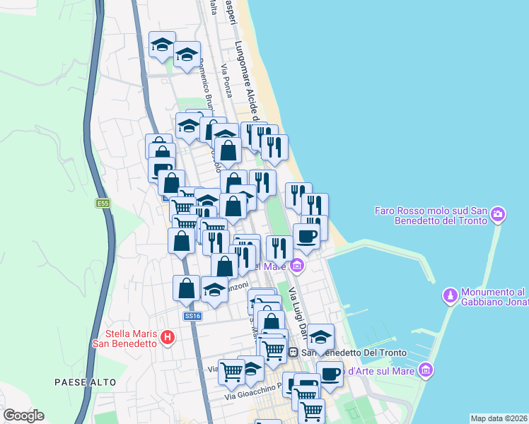 map of restaurants, bars, coffee shops, grocery stores, and more near 31 Via Francesco Morosini in San Benedetto del Tronto