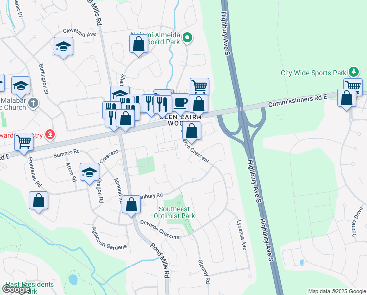 map of restaurants, bars, coffee shops, grocery stores, and more near 729 Deveron Crescent in London