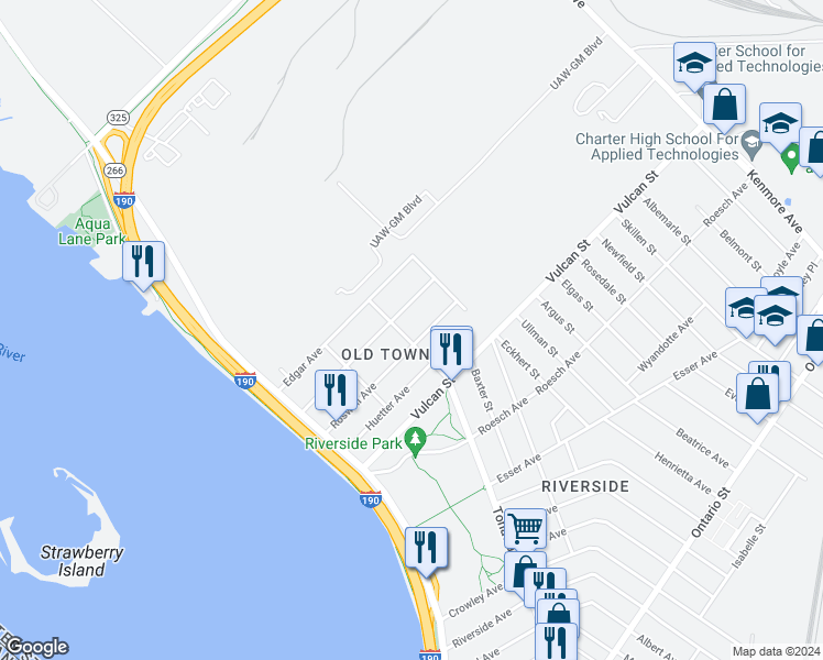 map of restaurants, bars, coffee shops, grocery stores, and more near in Buffalo
