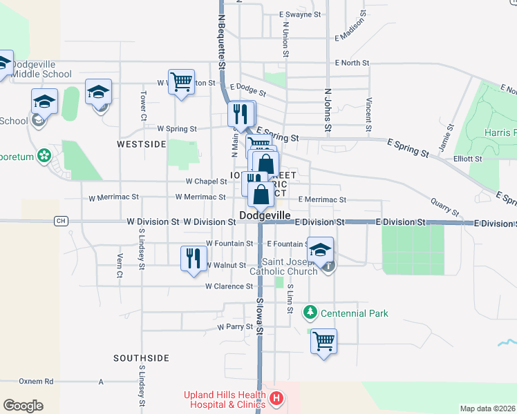 map of restaurants, bars, coffee shops, grocery stores, and more near in Dodgeville
