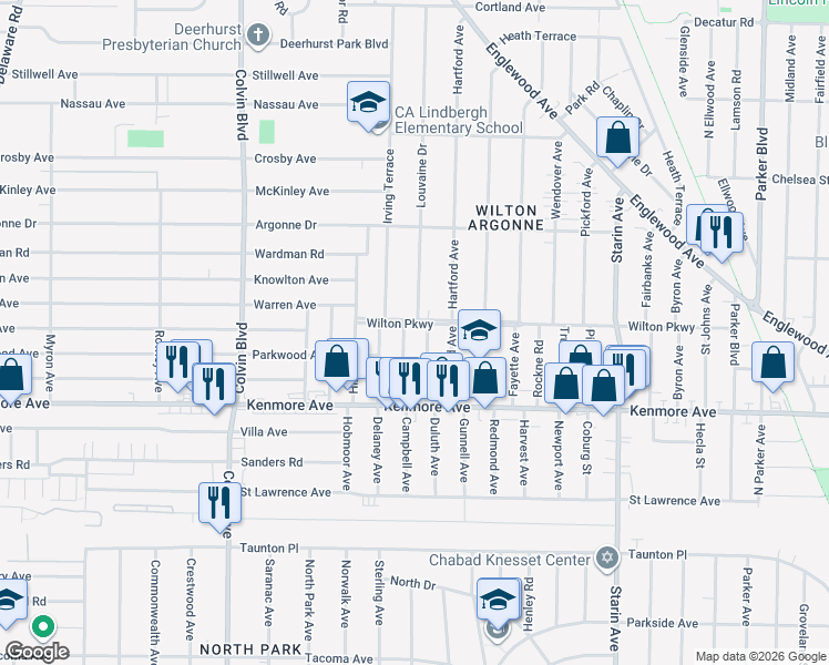 map of restaurants, bars, coffee shops, grocery stores, and more near 51 Fairmount Avenue in Buffalo