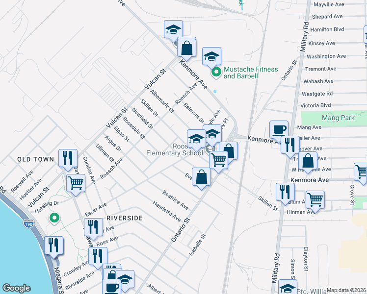 map of restaurants, bars, coffee shops, grocery stores, and more near 358 Esser Avenue in Buffalo