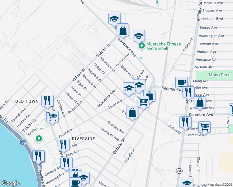 map of restaurants, bars, coffee shops, grocery stores, and more near 358 Esser Avenue in Buffalo