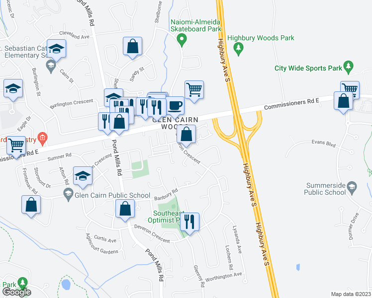 map of restaurants, bars, coffee shops, grocery stores, and more near 729 Deveron Crescent in London