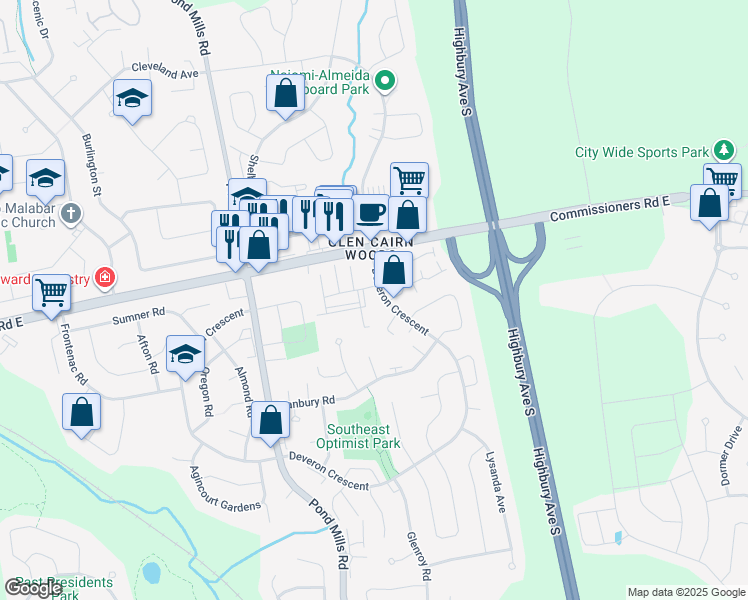 map of restaurants, bars, coffee shops, grocery stores, and more near 729 Deveron Crescent in London