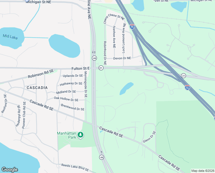 map of restaurants, bars, coffee shops, grocery stores, and more near 3301 Midland Drive Southeast in Grand Rapids