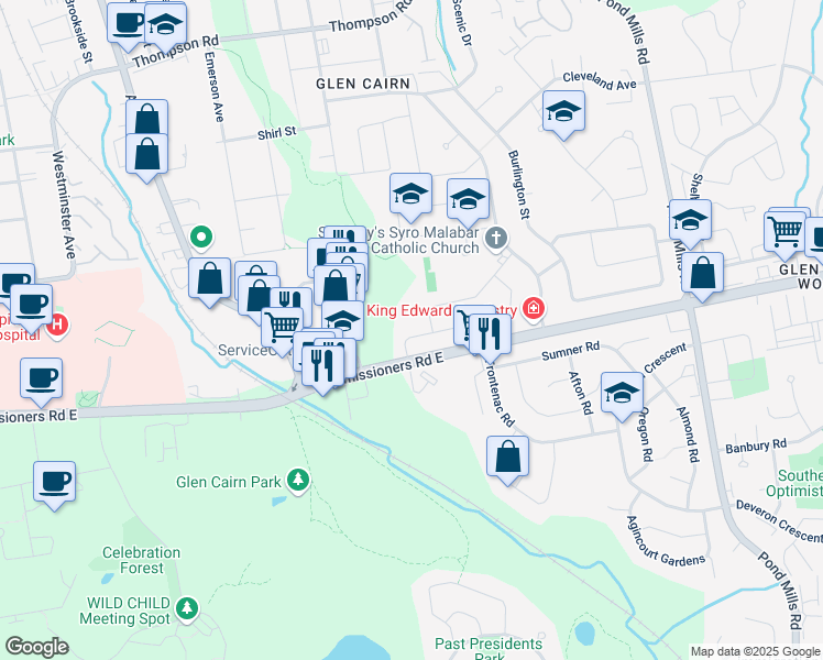 map of restaurants, bars, coffee shops, grocery stores, and more near 975 Eagle Crescent in London